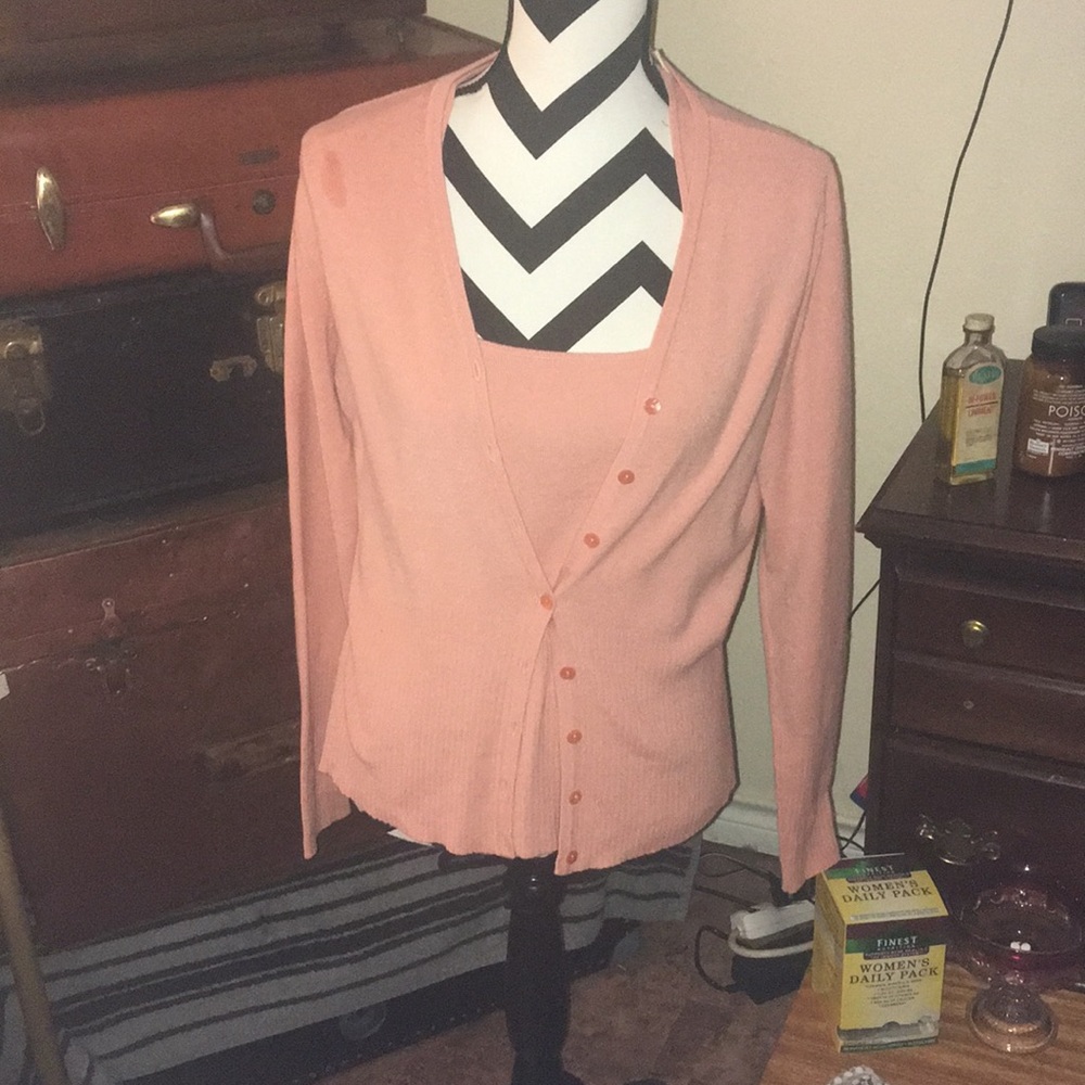 Coral/salmon  colored cardi and top